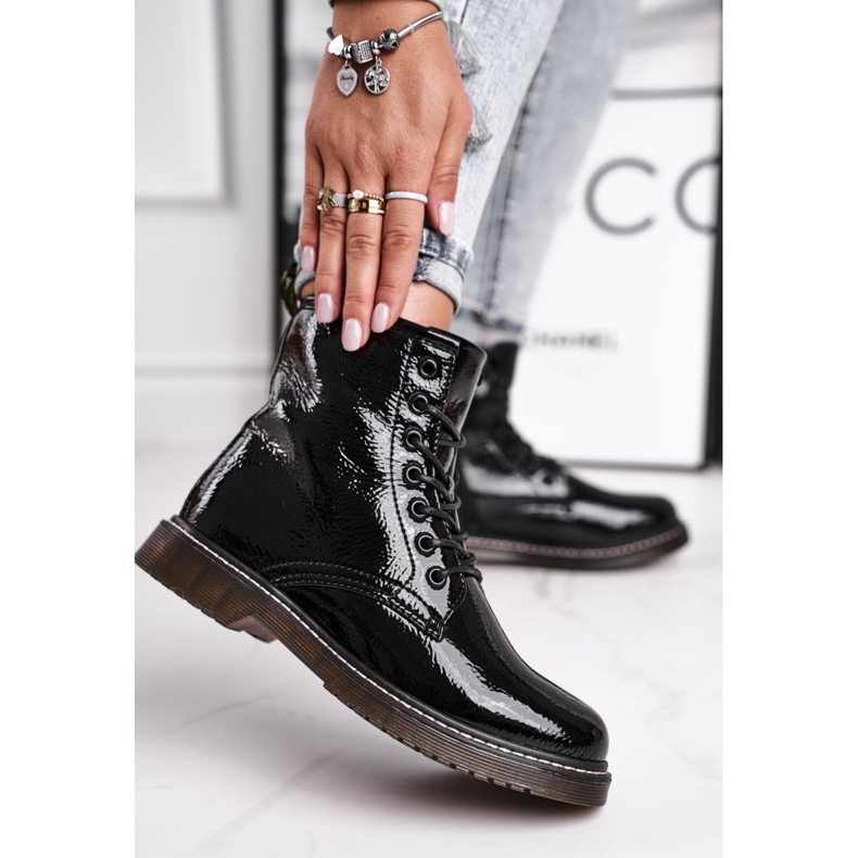 EVE Dámské boty Lakované Trapery Boty Černá Marita 2