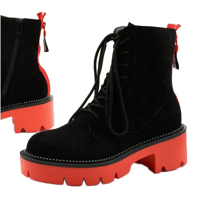 Černé semišové odstředivé šněrovací kotníkové boty černá oranžový 1
