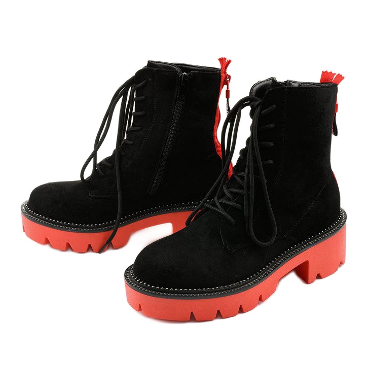Černé semišové odstředivé šněrovací kotníkové boty černá oranžový 2