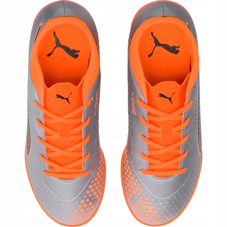 Kopačky Puma One 4 Syn It Junior šedo-oranžové 104783 01 vícebarevný stříbro 1