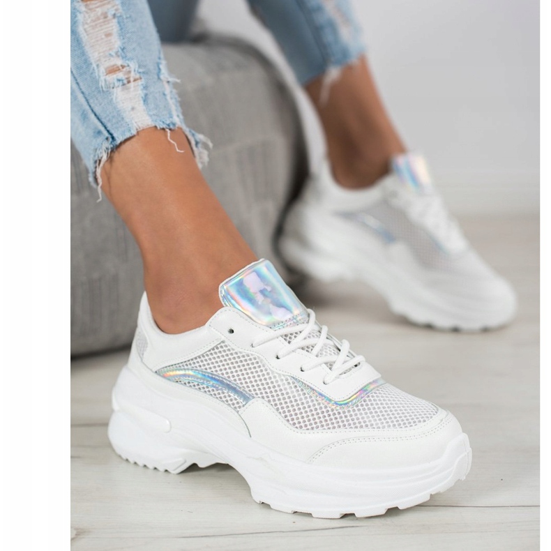 SHELOVET Módní bílé tenisky bílý stříbrný 1