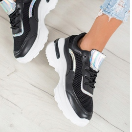 SHELOVET Módní černé tenisky bílý černý 2