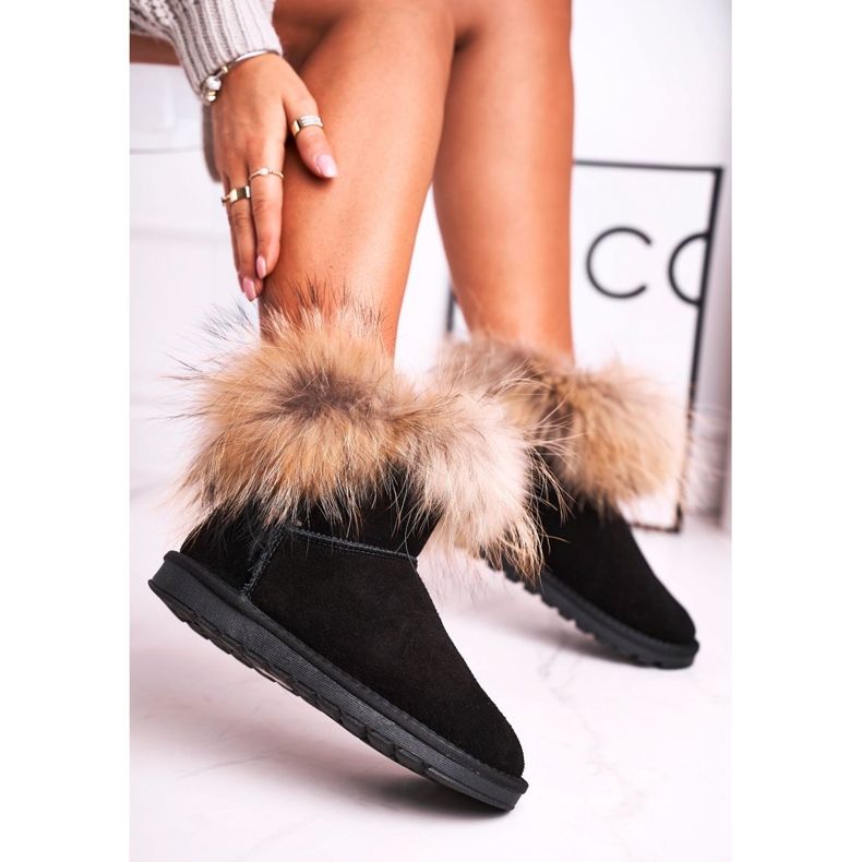 HAN Dámské kožené sněhule Mukluk s kožíškem, černé černá 1