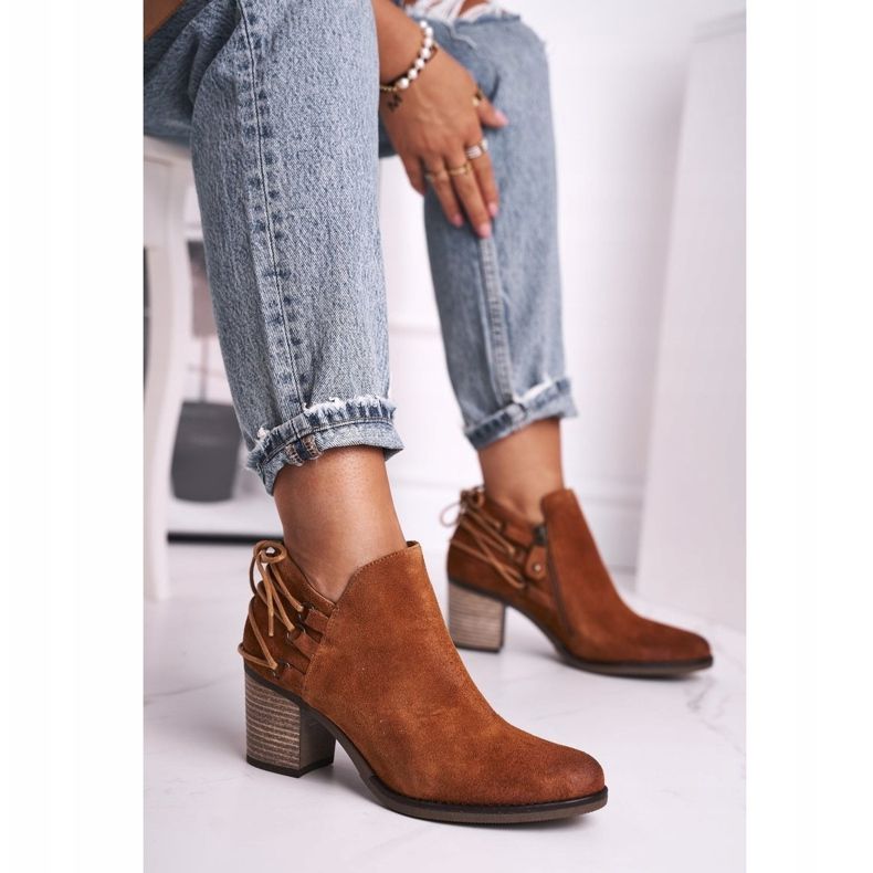 Dámské kozačky na podpatku Maciejka jarní kůže červená 04812-29 hnědý 1