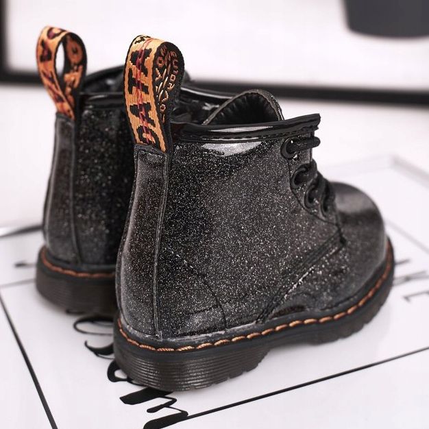 FRROCK Dětské boty zateplené se zapínáním na zip Lacquered Glitter Black černý 1
