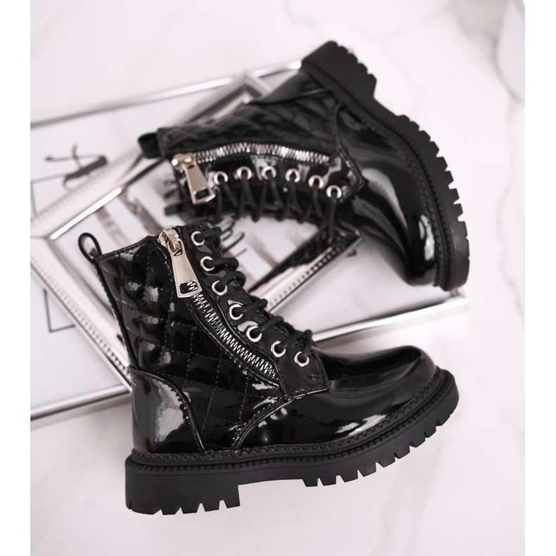 FRROCK Řekněte vám, dětské boty zahřáté kožešinou, lakované černé černá 1