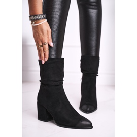 Vinceza Dámské kozačky na podpatku z eko semiše černé na boku černá 1