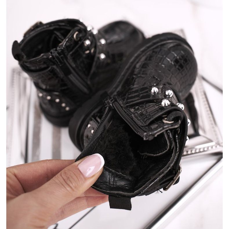 FRROCK Dětské boty zateplené kožešinou, lakované Black Mary černá 1