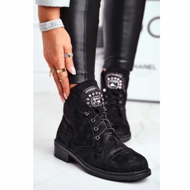 Dámské teplé boty semišové krystaly černé Hondus černá 1