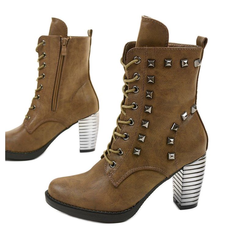 Khaki kozačky na sloupku z eko kůže F117 zelená 1