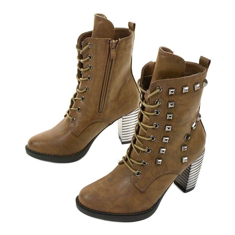 Khaki kozačky na sloupku z eko kůže F117 zelená 2