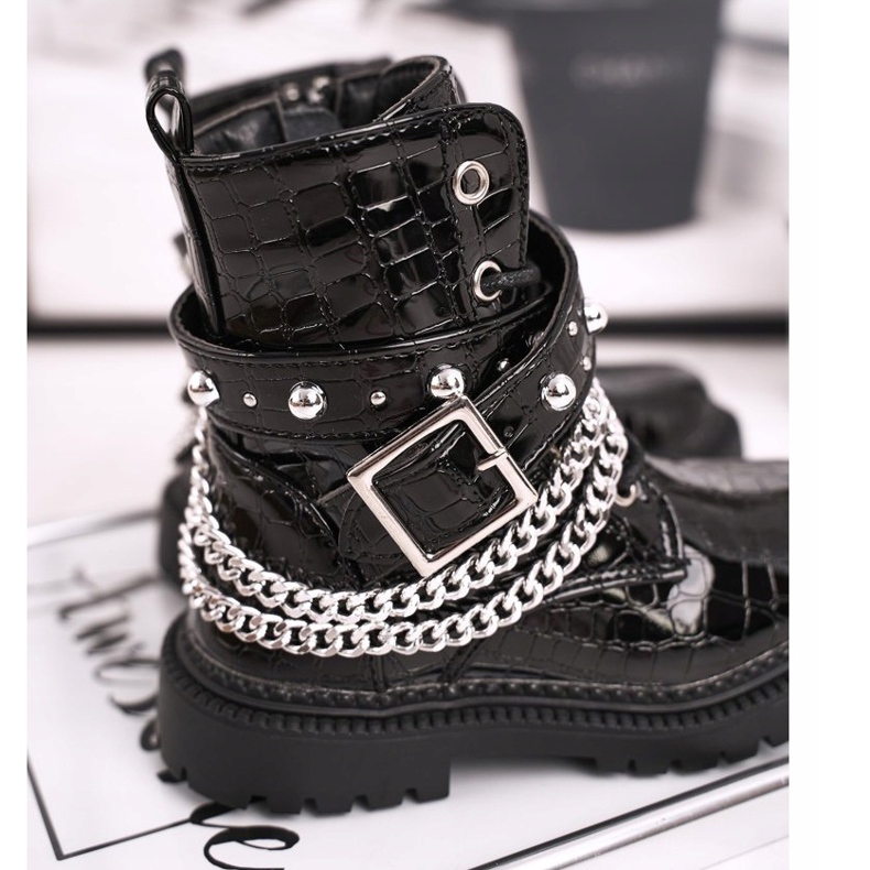 FRROCK Dětské boty zateplené kožešinou, lakovaná černá panenka 2