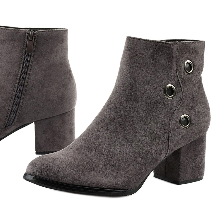 Šedé kozačky na sloupku z eko semiše A8163-3 / A šedá 1