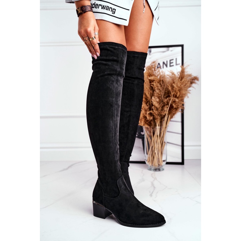 FRBS Dámské kozačky nad kolena Eco-semiš černé indigové černá 1