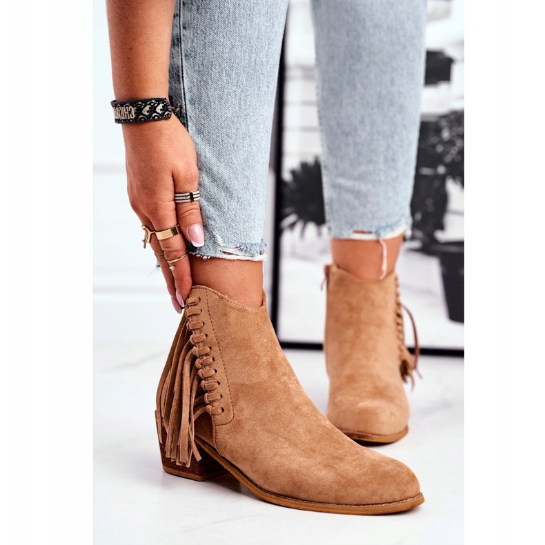 Dámské boty na vysokém podpatku s kovbojskými třásněmi v khaki Mirage 1