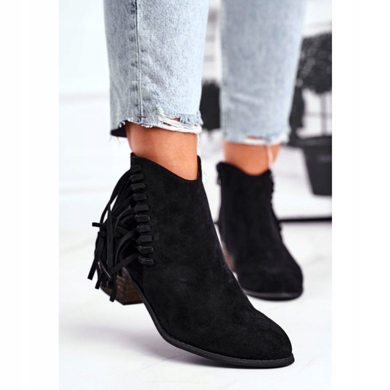 Dámské boty na podpatku s třásněmi černé kovbojské boty Mirage černá 2