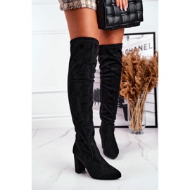 Dámské kozačky na podpatku z eko semiše černé poprvé černá 1