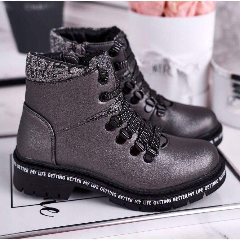 Dětské boty pro mládež s ovčí kůží šedé Sněhové vločky šedá 1 Dětské boty pro mládež s ovčí kůží šedé Sněhové vločky šedá 1