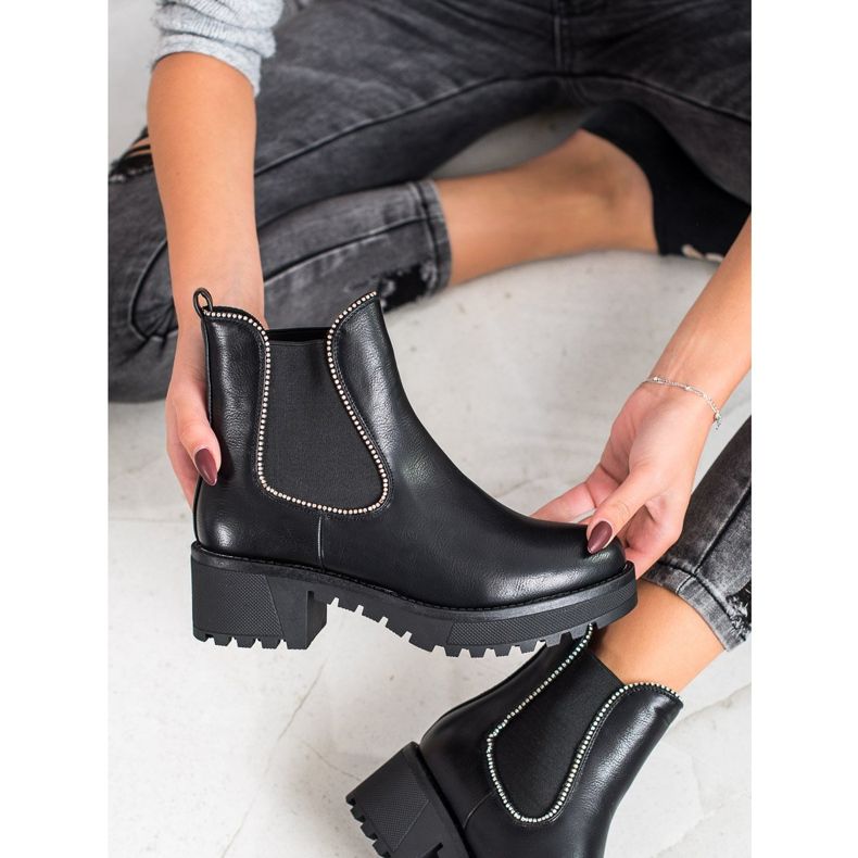 SHELOVET Chelsea boty se zirkony černá 2