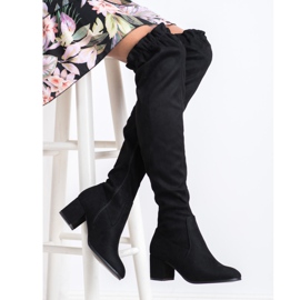 SHELOVET Vysoké semišové kozačky černý 2