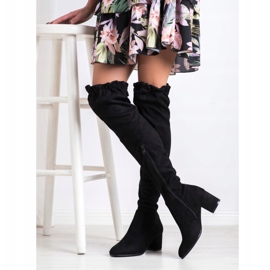 SHELOVET Vysoké semišové kozačky černá 1