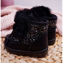 FRROCK Dětské sněhule s kožešinovou černou myší Minnie černá stříbrný 4