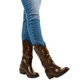 Hnědé teplé kovbojské boty Eshirixis béžový hnědý 1