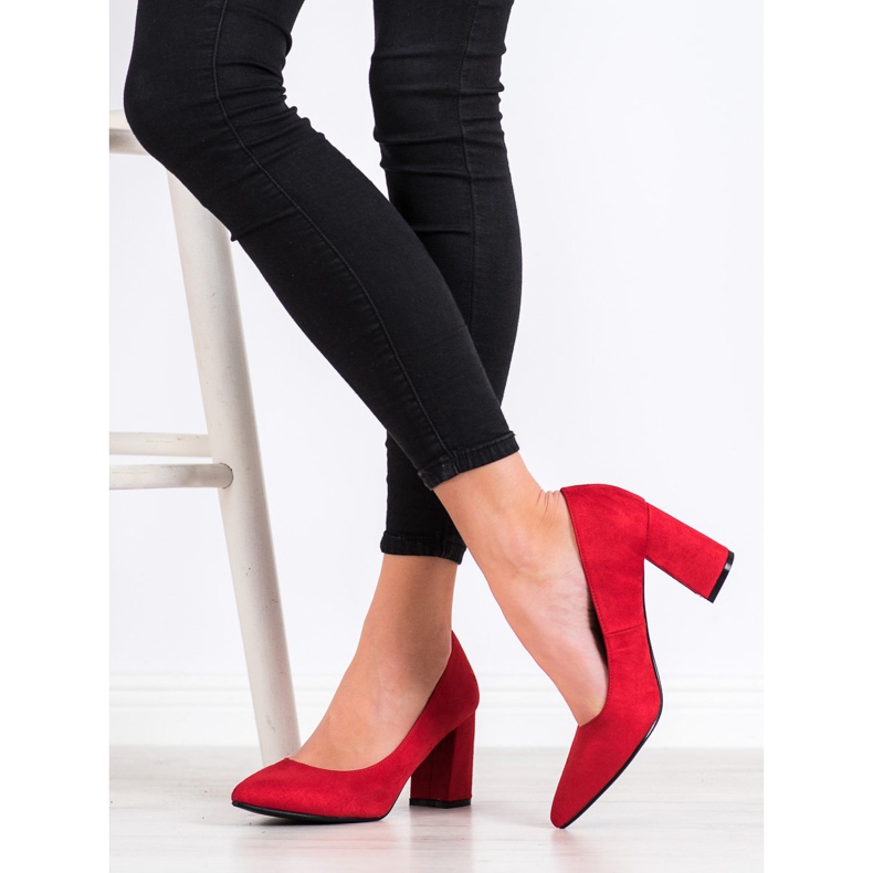 SHELOVET Klasické semišové lodičky červené 1