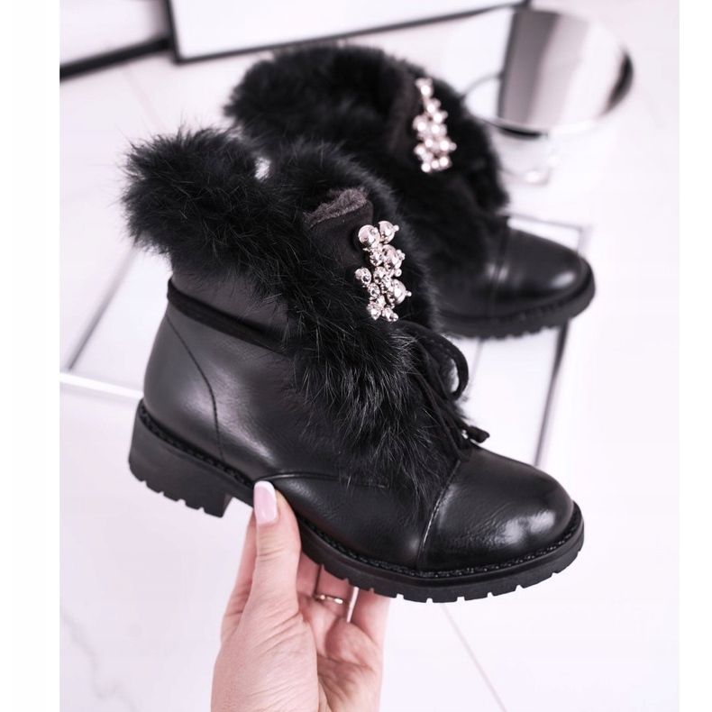 MSMG Dětské černé teplé boty Fur Ella černý 2