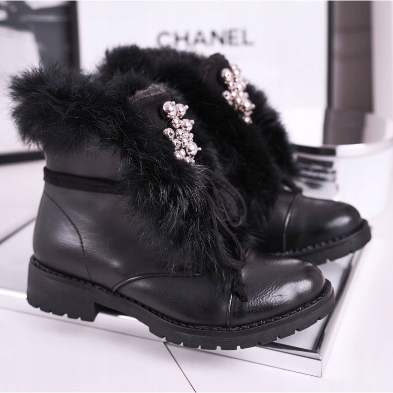 MSMG Dětské černé teplé boty Fur Ella černá 1