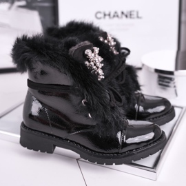 MSMG Dětské kozačky teplé lakované černé Elly černý 1