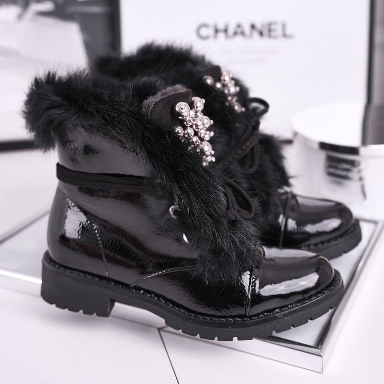 MSMG Dětské kozačky teplé lakované černé Elly černá 1