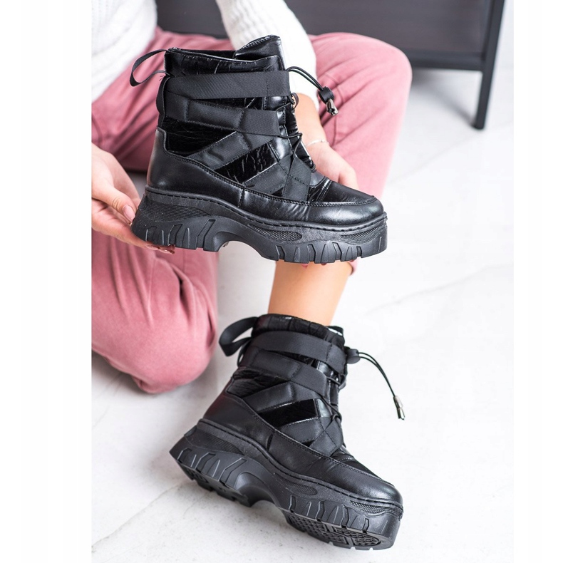 SHELOVET Černé sněhové boty s oteplováním černá 2