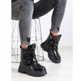 SHELOVET Lesklé sněhové boty se suchým zipem černá 2