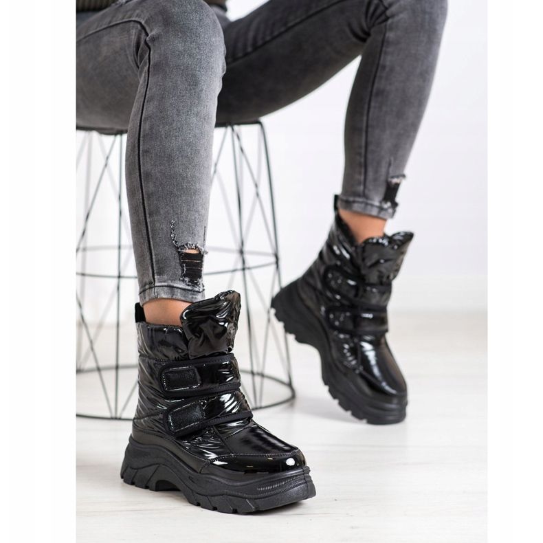 SHELOVET Lesklé sněhové boty se suchým zipem černá 2