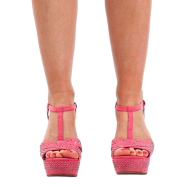 Sandály na klínu F6078 Pink růžový 2