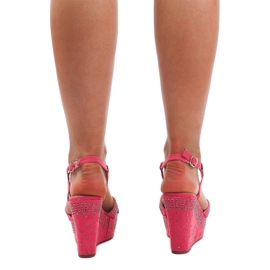 Sandály na klínu F6078 Pink růžový 1
