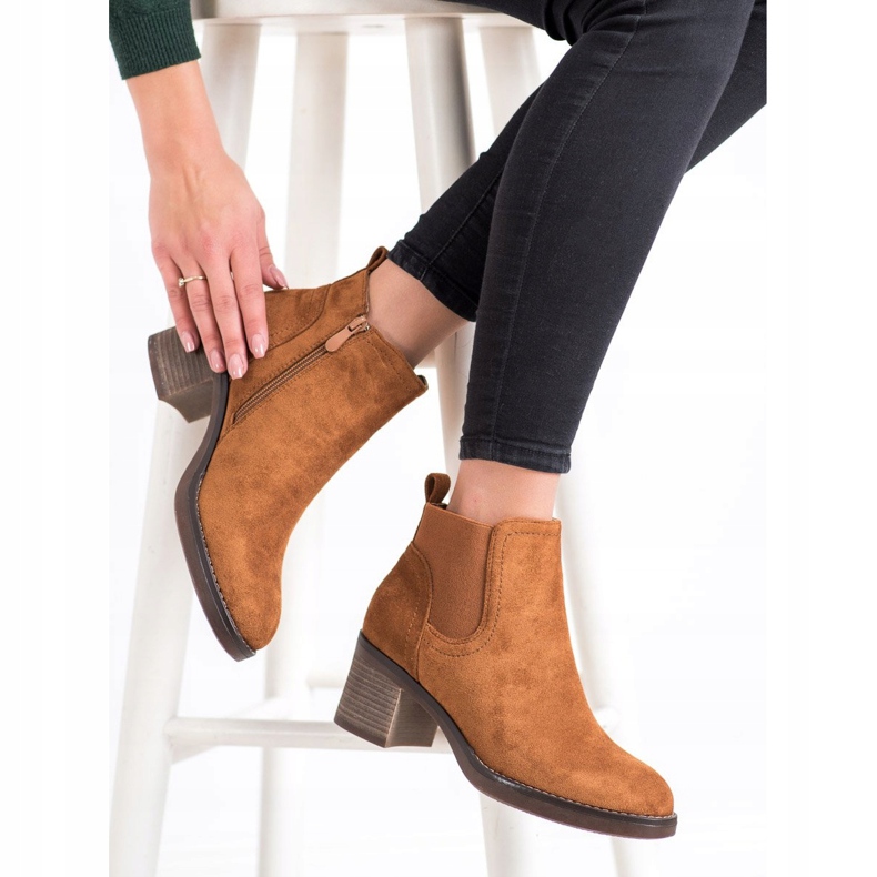 Seastar Semišové kozačky na vysokém podpatku hnědý žlutá 1