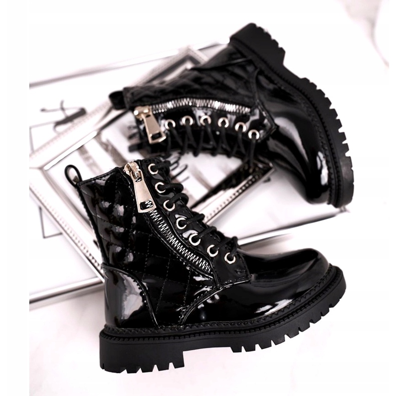 FRROCK Řekněte vám, dětské boty zahřáté kožešinou, lakované černé černá 2