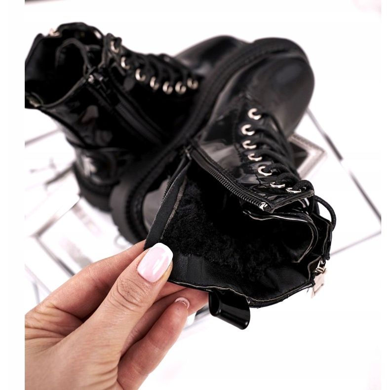 FRROCK Řekněte vám, dětské boty zahřáté kožešinou, lakované černé černá 3