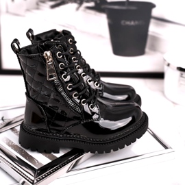 FRROCK Řekněte vám, dětské boty zahřáté kožešinou, lakované černé černá 1