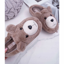 Dámské pantofle s kožešinovým medvědem hnědým béžový 1