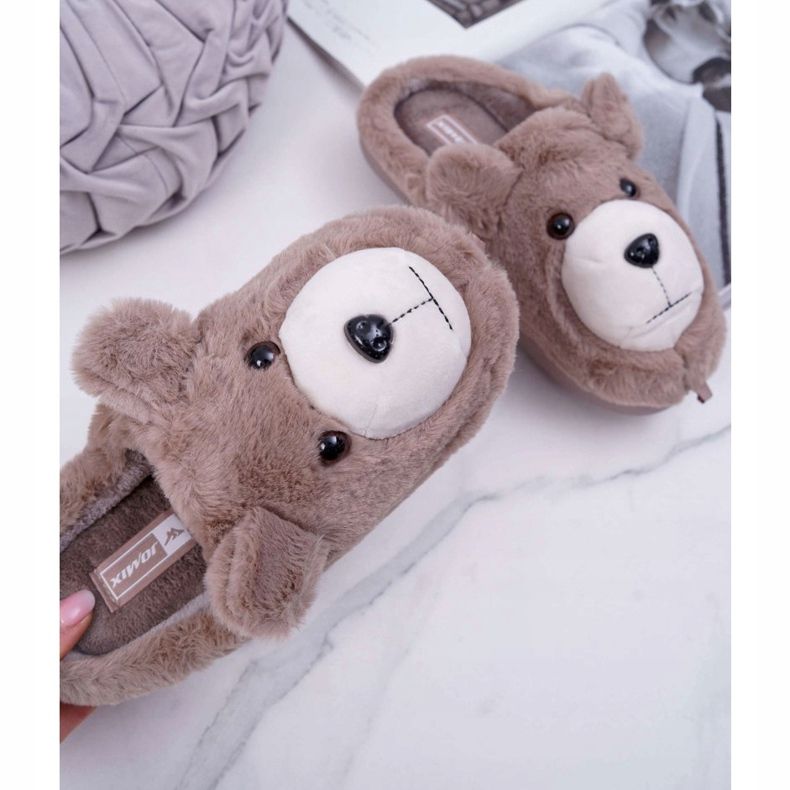 Dámské pantofle s kožešinovým medvědem hnědým béžový 1