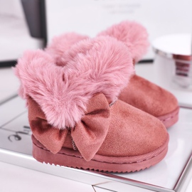 FRROCK Dětské sněhule s kožešinovou mašlí, růžová Vella růžový 1