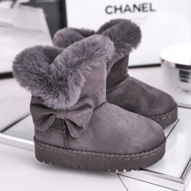 FRROCK Šedé dětské sněhové boty Vella s kožešinovou mašlí šedá 1