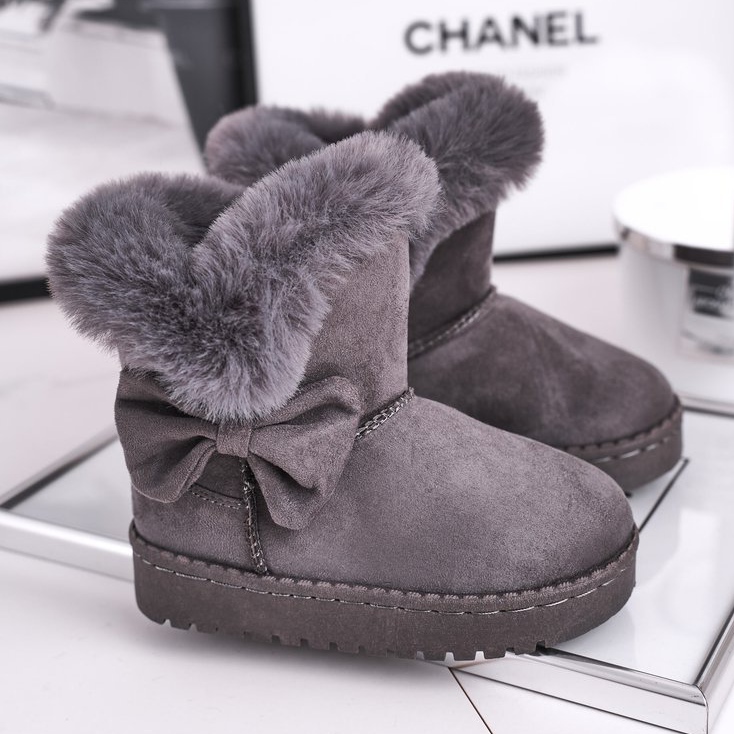 FRROCK Šedé dětské sněhové boty Vella s kožešinovou mašlí šedá 1