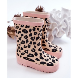 FRROCK Dětské gumové holínky do deště s leopardím potiskem, růžová Nanny černý růžový 2
