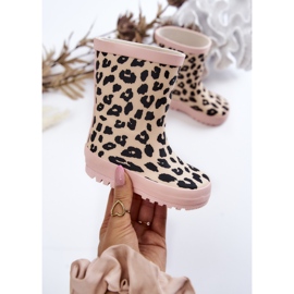 FRROCK Dětské gumové holínky do deště s leopardím potiskem, růžová Nanny černý růžový 1