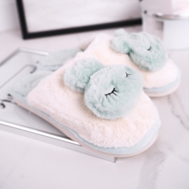 Dámské kožešinové pantofle Světle zelený králík růžový zelená 2 Dámské kožešinové pantofle Světle zelený králík růžový zelená 2