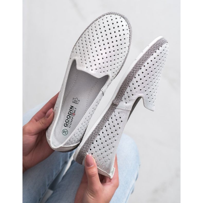 Goodin Pánové z prolamované kůže bílý stříbrný 2
